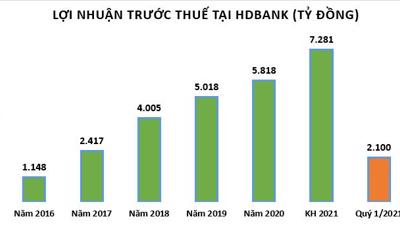 Lợi nhuận quý 1/2021 tăng 68%, HDBank muốn chia cổ tức 25% bằng cổ phiếu