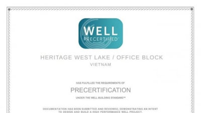 Office Tower @ Heritage West Lake đạt chứng chỉ văn phòng xanh WELL Precertification đầu tiên tại Hà Nội