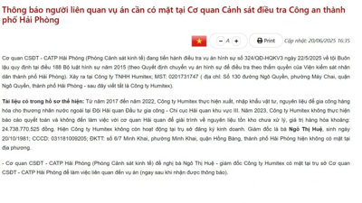 Công an TP.Hải Phòng truy tìm giám đốc Công ty Humitex Công an TP.Hải Phòng truy tìm giám đốc Công ty Humitex