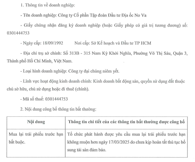 Novaland buộc phải mua lại trái phiếu do chưa kịp hoàn tất thủ tục bổ sung tài sản Novaland buộc phải mua lại trái phiếu do chưa kịp hoàn tất thủ tục bổ sung tài sản