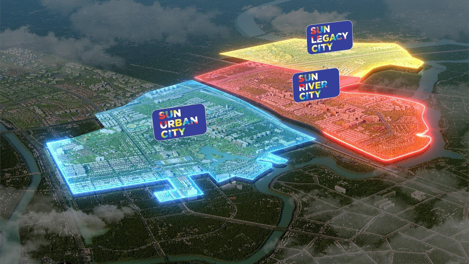 3 đô thị thành phần tạo nên tổ hợp giá trị đa tầng cho cư dân tại Sun Mega City (Ảnh: Sun Property) 3 đô thị thành phần tạo nên tổ hợp giá trị đa tầng cho cư dân tại Sun Mega City (Ảnh: Sun Property) 