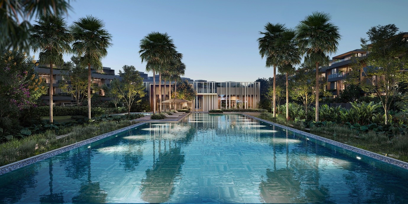 Hồ bơi dài 50m nằm trong khuôn viên Clubhouse, mang đến không gian thư giãn lý tưởng giữa thiên nhiên xanh mát Hồ bơi dài 50m nằm trong khuôn viên Clubhouse, mang đến không gian thư giãn lý tưởng giữa thiên nhiên xanh mát 