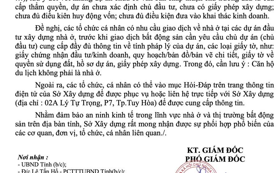 Sở Xây dựng Phú Yên nhấn mạnh, căn hộ du lịch không phải là nhà ở. Sở Xây dựng Phú Yên nhấn mạnh, căn hộ du lịch không phải là nhà ở. 
