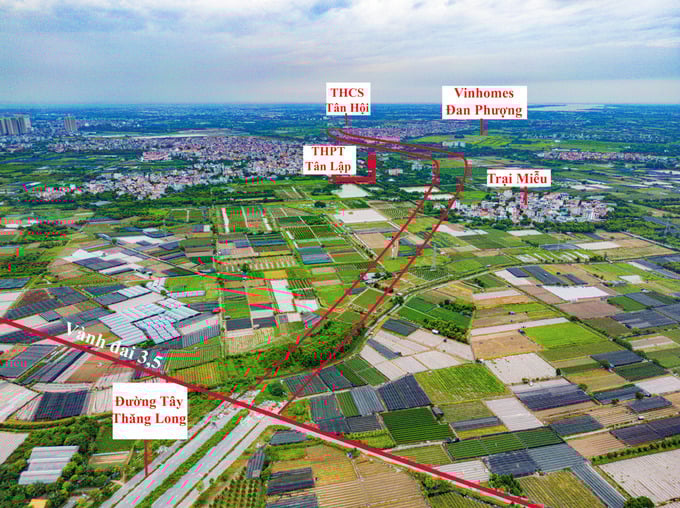 Tuyến đường Tây Thăng Long đoạn từ đường Vành đai 3,5 đến đường kênh Đan Hoài có chiều dài 5,8km. Ảnh: Internet Tuyến đường Tây Thăng Long đoạn từ đường Vành đai 3,5 đến đường kênh Đan Hoài có chiều dài 5,8km. Ảnh: Internet 