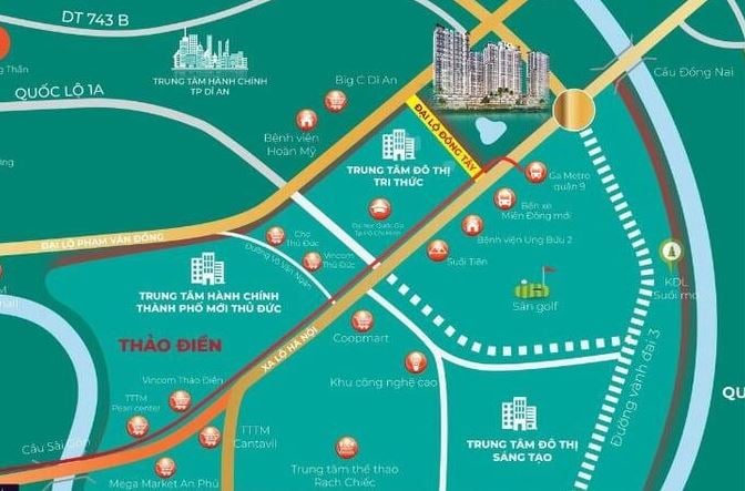 Vị trí đường trục Đông Tây kết nối TP. HCM với tỉnh Bình Dương. Ảnh: Internet Vị trí đường trục Đông Tây kết nối TP. HCM với tỉnh Bình Dương. Ảnh: Internet 