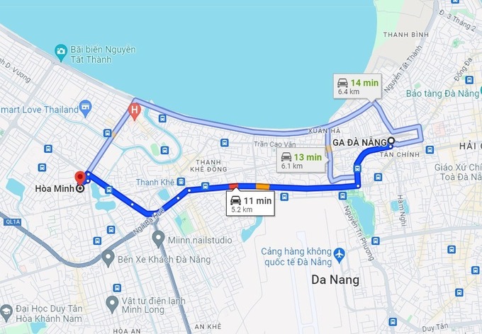 Khoảng cách từ ga Đà Nẵng hiện hữu đến vị trí dự kiến xây ga mới. Khoảng cách từ ga Đà Nẵng hiện hữu đến vị trí dự kiến xây ga mới. 