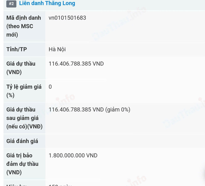 Liên danh Thăng Long trúng thầu. Liên danh Thăng Long trúng thầu.