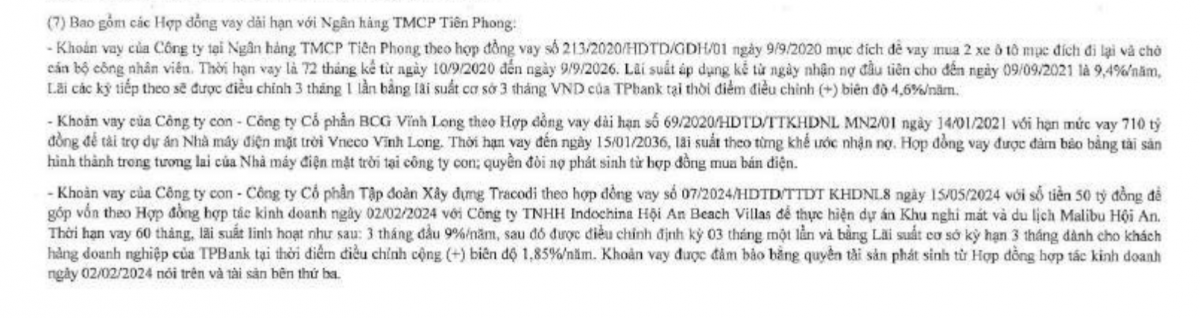 Chi tiết khoản vay của BCG tại TPBank.  