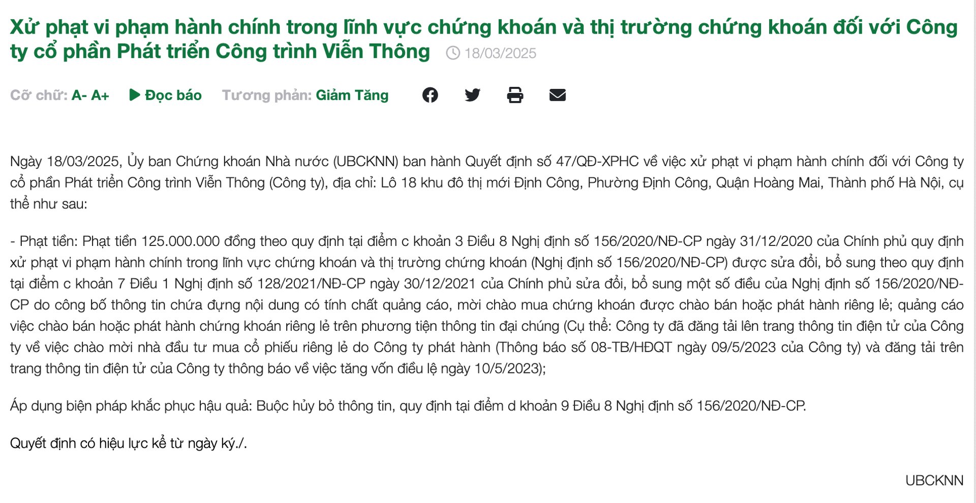 Nội dung thông tin xử phạt của UBCKNN đối với Telcom Nội dung thông tin xử phạt của UBCKNN đối với Telcom