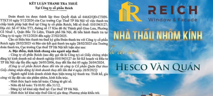 Kết luận thanh tra thuế tại Công ty CP Reich. Kết luận thanh tra thuế tại Công ty CP Reich. 