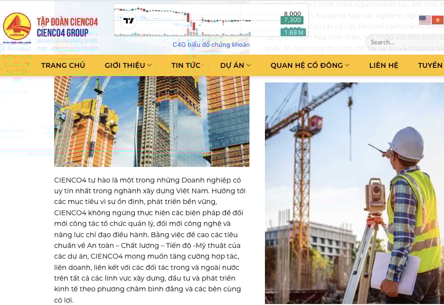 Theo giới thiệu của công ty, CIENCO4 là một trong những Doanh nghiệp có uy tín nhất trong nghành xây dựng Việt Nam. Theo giới thiệu của công ty, CIENCO4 là một trong những Doanh nghiệp có uy tín nhất trong nghành xây dựng Việt Nam.