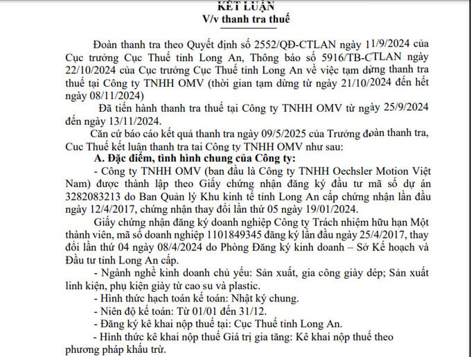Kết luận thanh tra thuế tại Công ty TNHH OMV. Kết luận thanh tra thuế tại Công ty TNHH OMV.