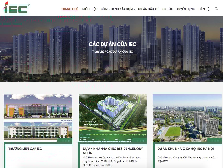 Các dự án của Công ty cổ phần Đầu tư xây dựng và Cơ Điện IEC Các dự án của Công ty cổ phần Đầu tư xây dựng và Cơ Điện IEC