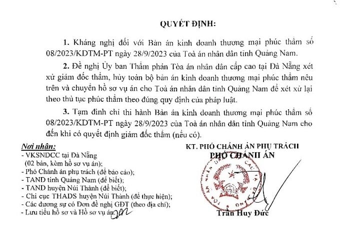 Kháng nghị hủy Bản án phúc thẩm số 08/2023/KDTM-PT ngày 28/9/2023 Kháng nghị hủy Bản án phúc thẩm số 08/2023/KDTM-PT ngày 28/9/2023