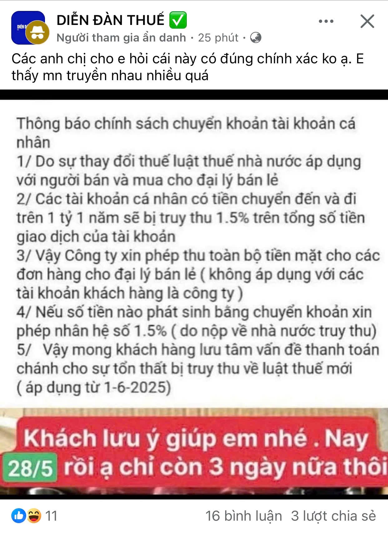 Thông tin được lan truyền trên các Diễn đàn, cộng đồng Thuế trong những ngày gần đây. Ảnh chụp màn hình Thông tin được lan truyền trên các Diễn đàn, cộng đồng Thuế trong những ngày gần đây. Ảnh chụp màn hình 