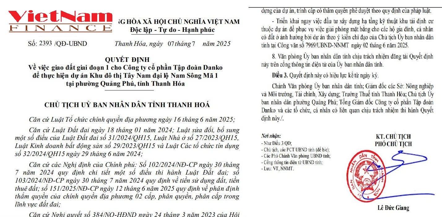 Tập đoàn Danko được UBND tỉnh Thanh Hoá giao đất hơn 18,8 hà làm dự án Khu đô thị Tây Nam đại lộ Nam Sông Mã 1 Tập đoàn Danko được UBND tỉnh Thanh Hoá giao đất hơn 18,8 hà làm dự án Khu đô thị Tây Nam đại lộ Nam Sông Mã 1