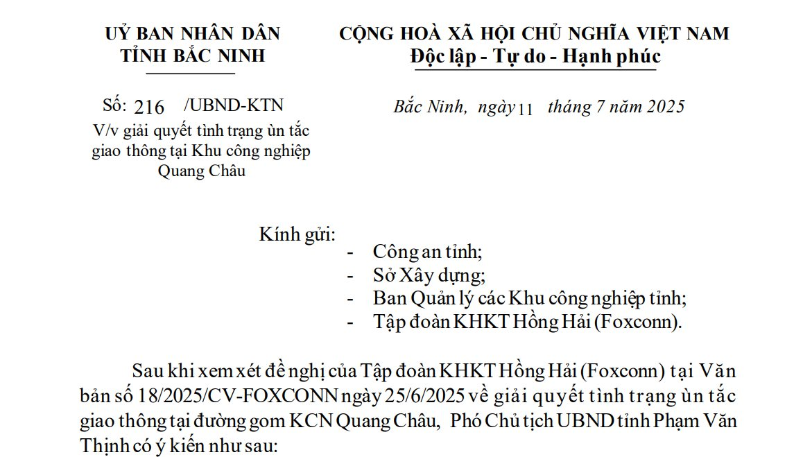 94.000 nhân sự bị tắc đường, 'đại bàng' Foxconn kêu khó lên tỉnh Bắc Ninh - Ảnh 1 94.000 nhân sự bị tắc đường, 'đại bàng' Foxconn kêu khó lên tỉnh Bắc Ninh - Ảnh 1