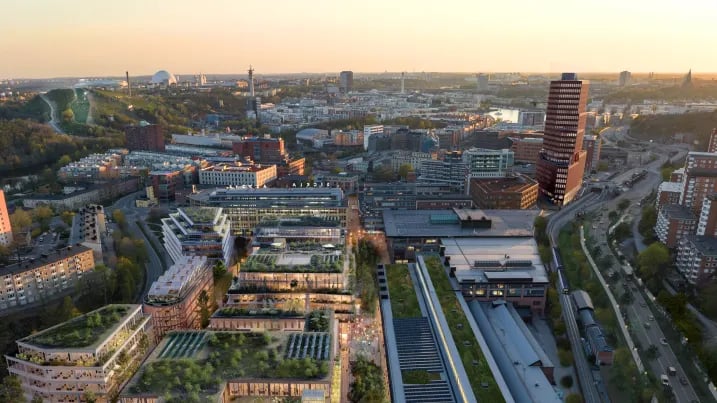 Hình ảnh do máy tính tạo ra cho thấy Stockholm Wood City ở Sickla, nơi các tòa nhà làm bằng gỗ sẽ nằm cạnh một số công trình công nghiệp ban đầu của khu vực. (Ảnh: Atrium Ljungberg). Hình ảnh do máy tính tạo ra cho thấy Stockholm Wood City ở Sickla, nơi các tòa nhà làm bằng gỗ sẽ nằm cạnh một số công trình công nghiệp ban đầu của khu vực. (Ảnh: Atrium Ljungberg). 
