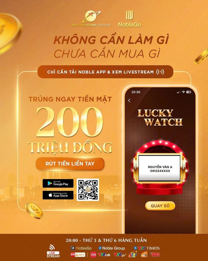 Sunshine Group “chơi lớn”: tặng 200 triệu tiền mặt cho người xem livestream NobleGo từ tối 8/8 - Ảnh 1 Sunshine Group “chơi lớn”: tặng 200 triệu tiền mặt cho người xem livestream NobleGo từ tối 8/8 - Ảnh 1