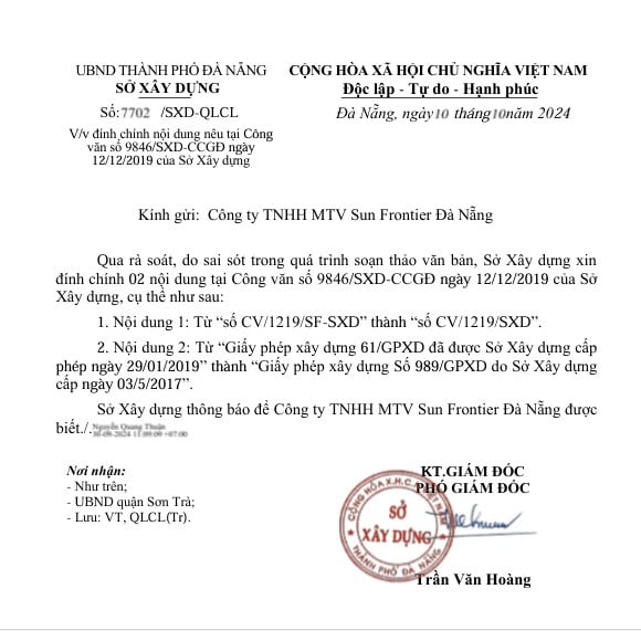 Công văn của Sở Xây dựng đính chính từ GPXD số 61 cấp ngày 29/01/2019 thành GPXD số 989/GPXD cấp ngày 03/5/2017, sau khi Sở TN&MT phản hồi việc cấp sổ đỏ cho nhà trẻ đúng quy định và hồ sơ dự án Công văn của Sở Xây dựng đính chính từ GPXD số 61 cấp ngày 29/01/2019 thành GPXD số 989/GPXD cấp ngày 03/5/2017, sau khi Sở TN&MT phản hồi việc cấp sổ đỏ cho nhà trẻ "đúng quy định và hồ sơ dự án"