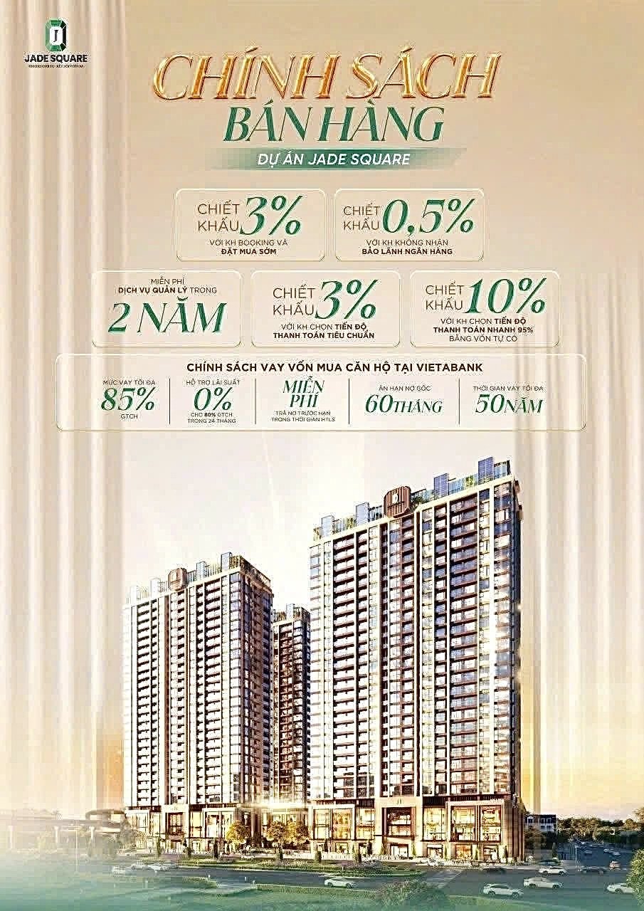 Jade Square “chơi lớn” hỗ trợ vay tới 85% giá trị căn hộ. Jade Square “chơi lớn” hỗ trợ vay tới 85% giá trị căn hộ. 
