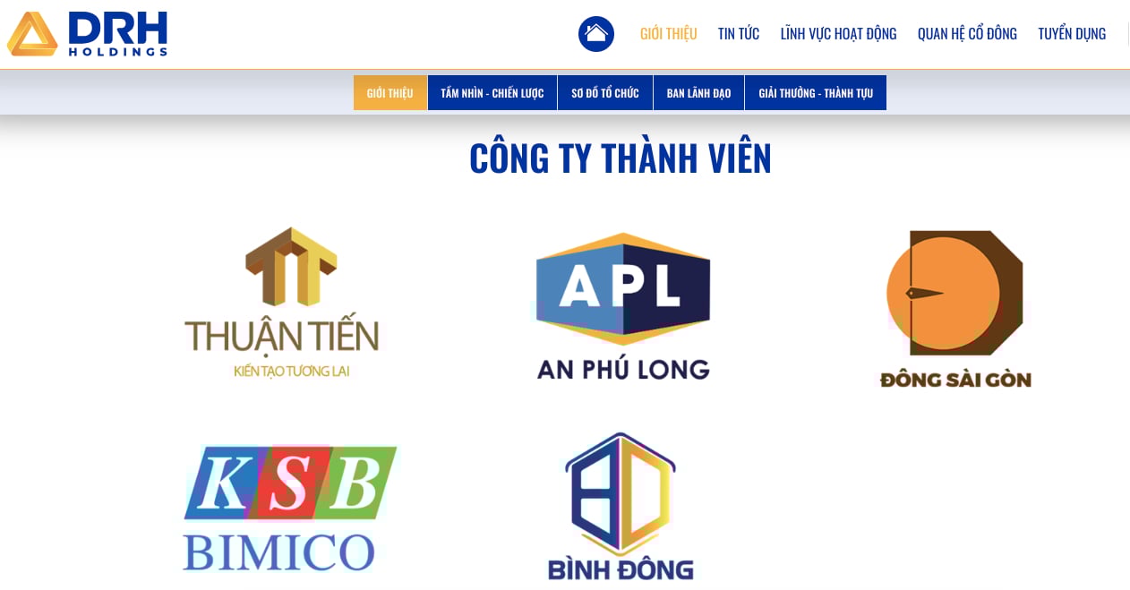 Công ty thành viên của DRH Holdings. Ảnh chụp màn hình Công ty thành viên của DRH Holdings. Ảnh chụp màn hình 