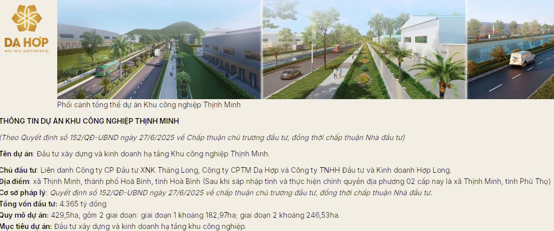 Thông tin về dự án Cụm công nghiệp Thịnh Minh 1. Thông tin về dự án Cụm công nghiệp Thịnh Minh 1.