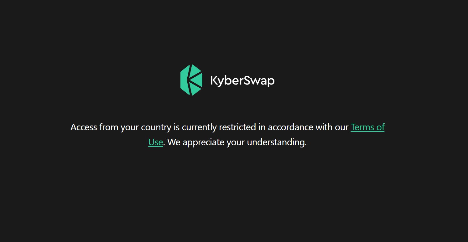 Website của KyberSwap chặn truy cập từ Việt Nam. Website của KyberSwap chặn truy cập từ Việt Nam.