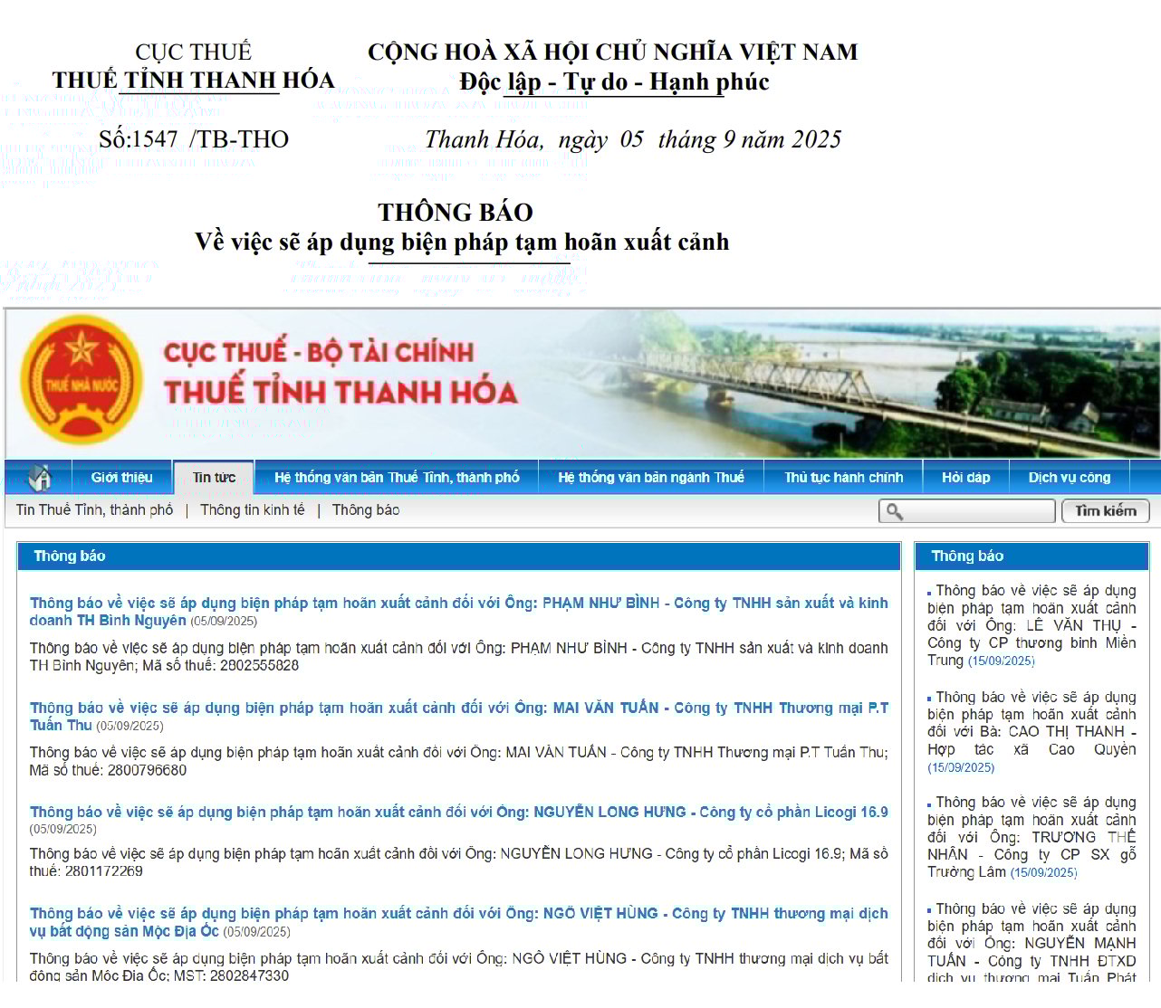 Chây ỳ nợ nghĩa vụ thuế, nhiều lãnh đạo, người đại diện phấp luật trên địa bàn Thanh Hoá bị cảnh báo cấm xuất cảnh... Chây ỳ nợ nghĩa vụ thuế, nhiều lãnh đạo, người đại diện phấp luật trên địa bàn Thanh Hoá bị cảnh báo cấm xuất cảnh...