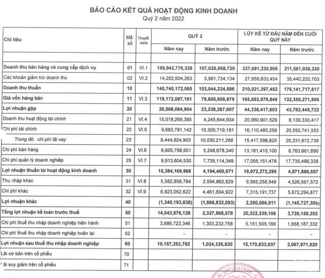 B&aacute;o c&aacute;o kết quả hoạt động kinh doanh qu&yacute; II c&ocirc;ng ty mẹ của Địa ốc Ho&agrave;ng Qu&acirc;n