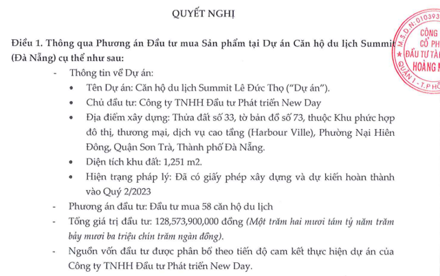 Quyết định th&ocirc;ng qua phương &aacute;n đầu tư mua sản phẩm tại dự &aacute;n Summit Đ&agrave; Nẵng