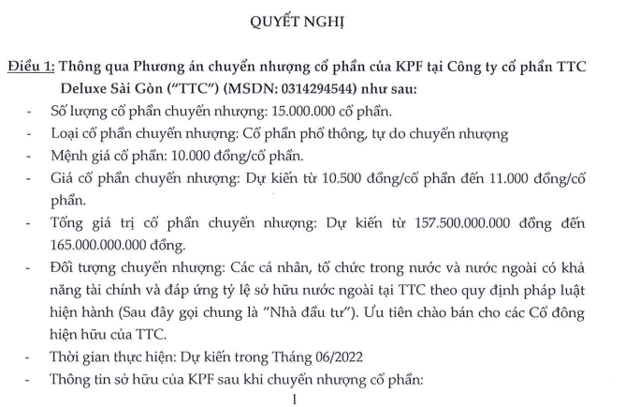 T&agrave;i ch&iacute;nh Ho&agrave;ng Minh cũng đ&atilde; th&ocirc;ng qua phương &aacute;n chuyển nhượng cổ phần tại C&ocirc;ng ty Cổ phần TTC Deluxe S&agrave;i G&ograve;n