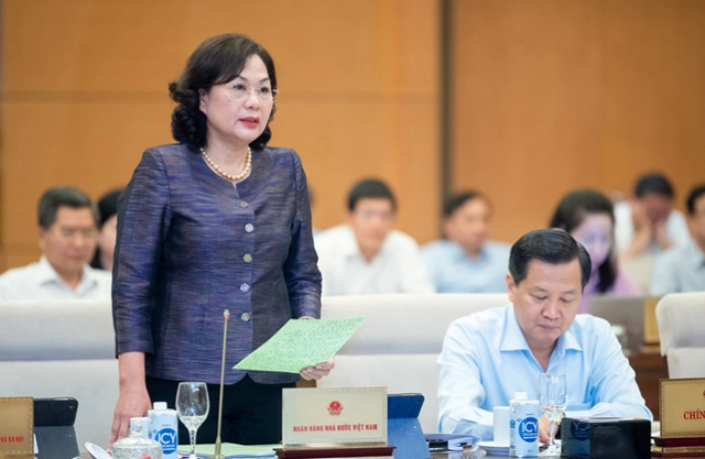 Thống đốc Ngân hàng Nhà nước Việt Nam Nguyễn Thị Hồng phát biểu tại phiên họp.