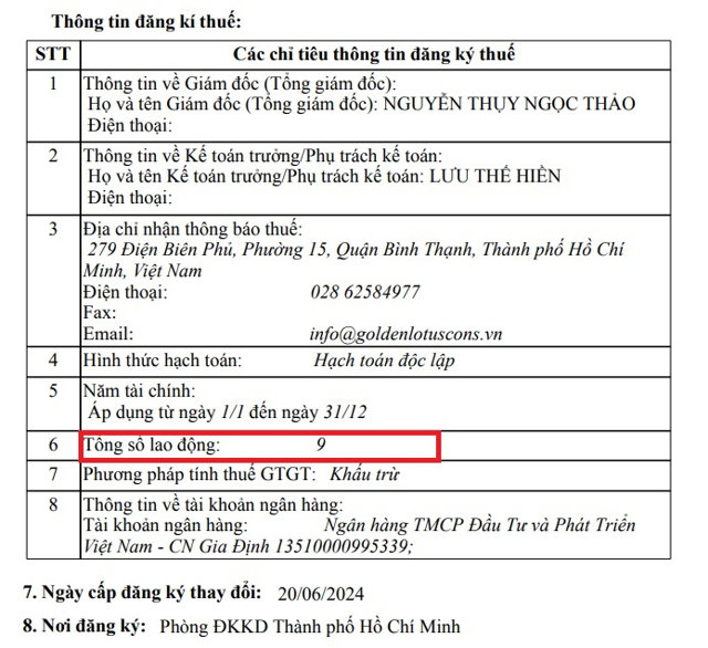 Tổng số lao động theo đăng k&yacute; của&nbsp;Golden Lotus Construction l&agrave; 9 người.