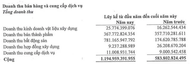 Cơ cấu doanh thu b&aacute;n h&agrave;ng của TDC trong năm 2023 v&agrave; 2024 (BCTC hợp nhất qu&yacute; 4/2024) &nbsp;