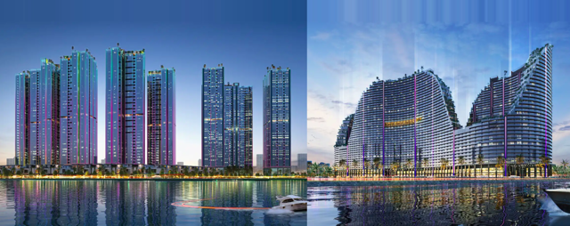 Cả hai dự &aacute;n Sunshine Sky City (tr&aacute;i) v&agrave; Noble Crystal Riverside (phải) đang được Sunshine Group triển khai tại khu Nam TP.HCM, sau khi được khơi th&ocirc;ng ph&aacute;p l&yacute; với tổng quy m&ocirc; 21 to&agrave; th&aacute;p, l&ecirc;n gần 1.150.00 m2 s&agrave;n x&acirc;y dựng c&ugrave;ng hơn 6.500 sản phẩm cao cấp ước t&iacute;nh sẽ mang lại tổng doanh thu hơn 50.000 tỷ đồng cho Tập đo&agrave;n, đ&oacute;ng g&oacute;p lớn v&agrave;o ng&acirc;n s&aacute;ch Nh&agrave; nước v&agrave; g&oacute;p phần tăng trưởng GDP cho TP.HCM n&oacute;i ri&ecirc;ng v&agrave; cả nước n&oacute;i chung. &nbsp;