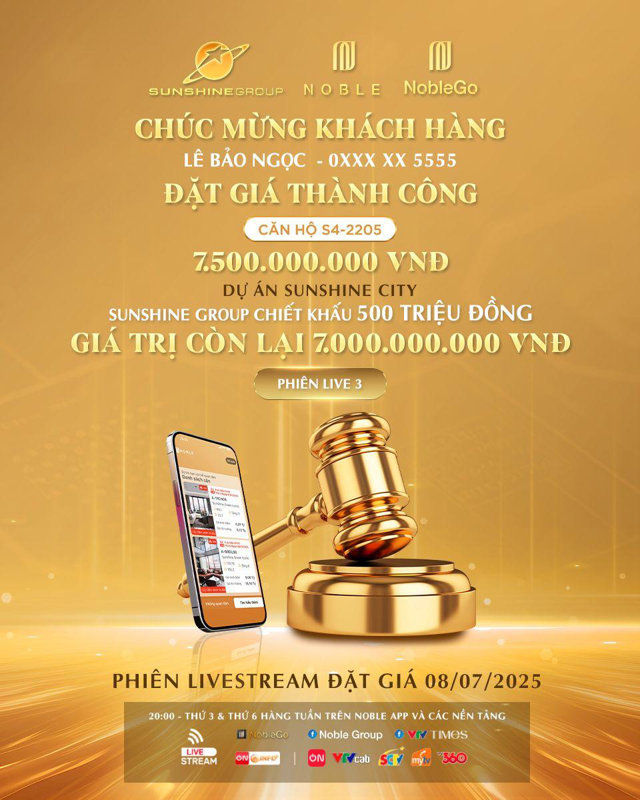 Phiên livestream đặt giá NobleGo tối 8/7: Khách sở hữu căn hộ cao cấp Sunshine City rẻ hơn 2 tỷ đồng - Ảnh 1
