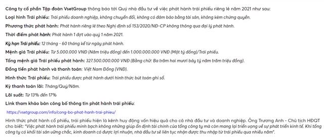 Vietsetgroup phát hành trái phiếu sai quy định, có dấu hiệu vi phạm pháp luật - Ảnh 1