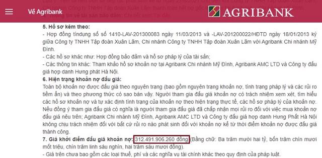 Agribank th&ocirc;ng b&aacute;o đấu gi&aacute; khoản nợ lần 1 của Tập đo&agrave;n Xu&acirc;n L&atilde;m. &nbsp;