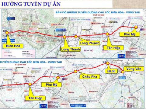 Bản đồ hướng tuyến đường cao tốc Bi&ecirc;n H&ograve;a-Vũng T&agrave;u. Ảnh: PLO &nbsp;