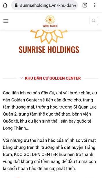 C&ocirc;ng ty Sunrise Holdings quảng c&aacute;o về Khu d&acirc;n cư Golden Center với nhiều th&ocirc;ng tin kh&aacute;c thực tế. &nbsp;