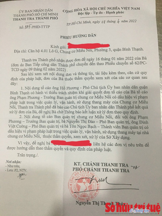 &nbsp;Thanh tra TP.HCM phản hồi đơn tố c&aacute;o của cư d&acirc;n. &nbsp;