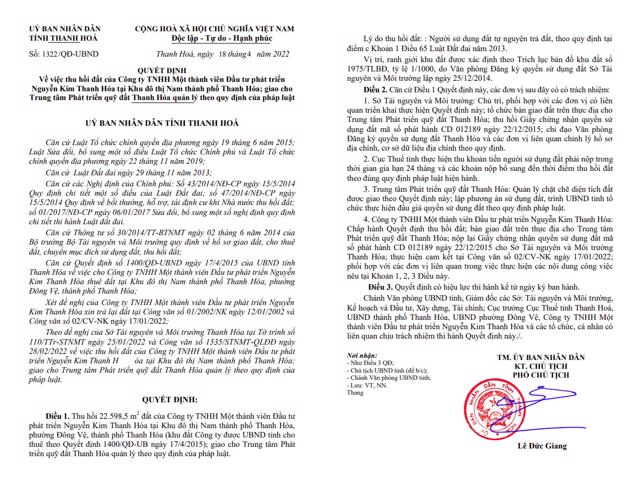 Quyết định về việc thu hồi 2,2 ha đất của Nguyễn Kim tại KĐT Nam th&agrave;nh phố Thanh H&oacute;a.
