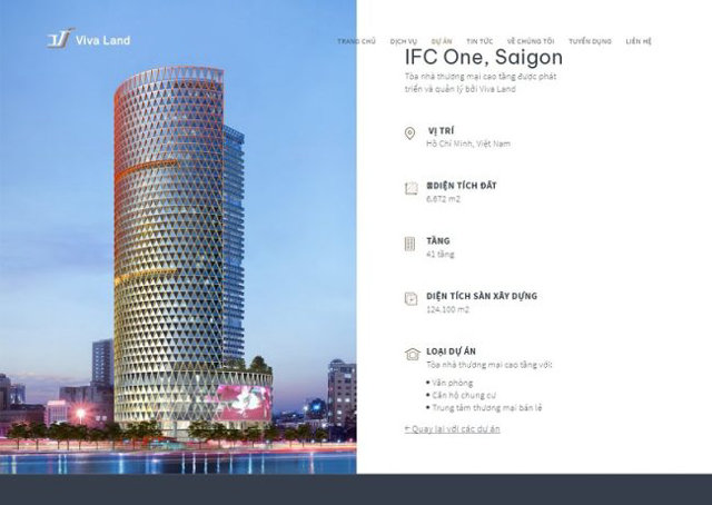 Dự &aacute;n IFC One, Saigon được giới thiệu tr&ecirc;n trang chủ của Viva Land. &nbsp;