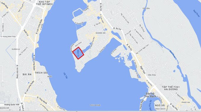 Khu vực hồ Đầm Trị, phường Quảng An, quận T&acirc;y Hồ. Ảnh: Google Maps.