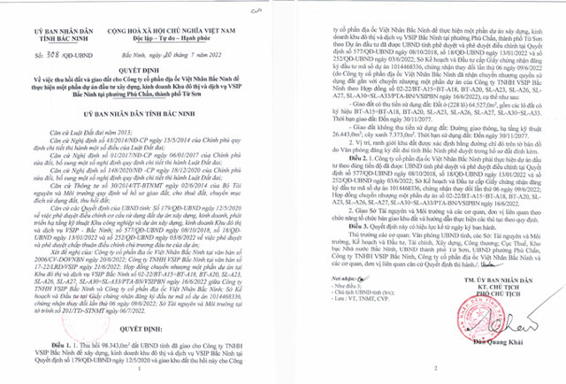 Ng&agrave;y 20/07/2022, UBND tỉnh Bắc Ninh ban h&agrave;nh Quyết định 308/QĐ-UBND.