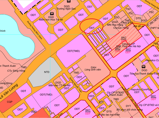 Khu đất c&ocirc;ng tr&igrave;nh NO1 - Handiresco Complex (khoanh tr&ograve;n đỏ) theo quy hoạch sử dụng đất quận Thanh Xu&acirc;n thời kỳ 2021 - 2030 &nbsp;