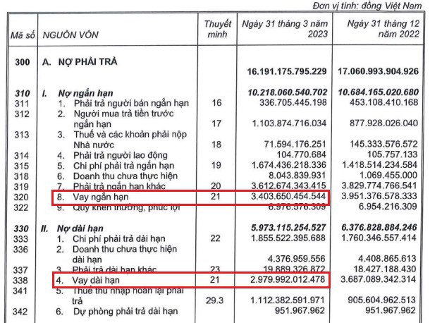 Nguồn: BCTC hợp nhất qu&yacute; I/2023 &nbsp;
