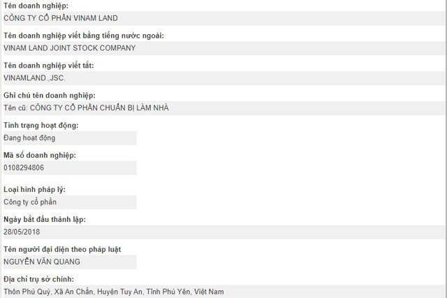 Một số th&ocirc;ng tin về Vinam Land. &nbsp;