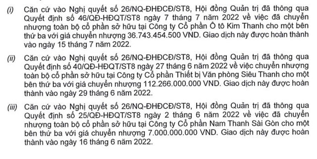 ST8 đ&atilde; tho&aacute;i vốn ở nhiều c&ocirc;ng ty con trong năm 2022 (Nguồn: BCTC kiểm to&aacute;n ST8 năm 2022) &nbsp;